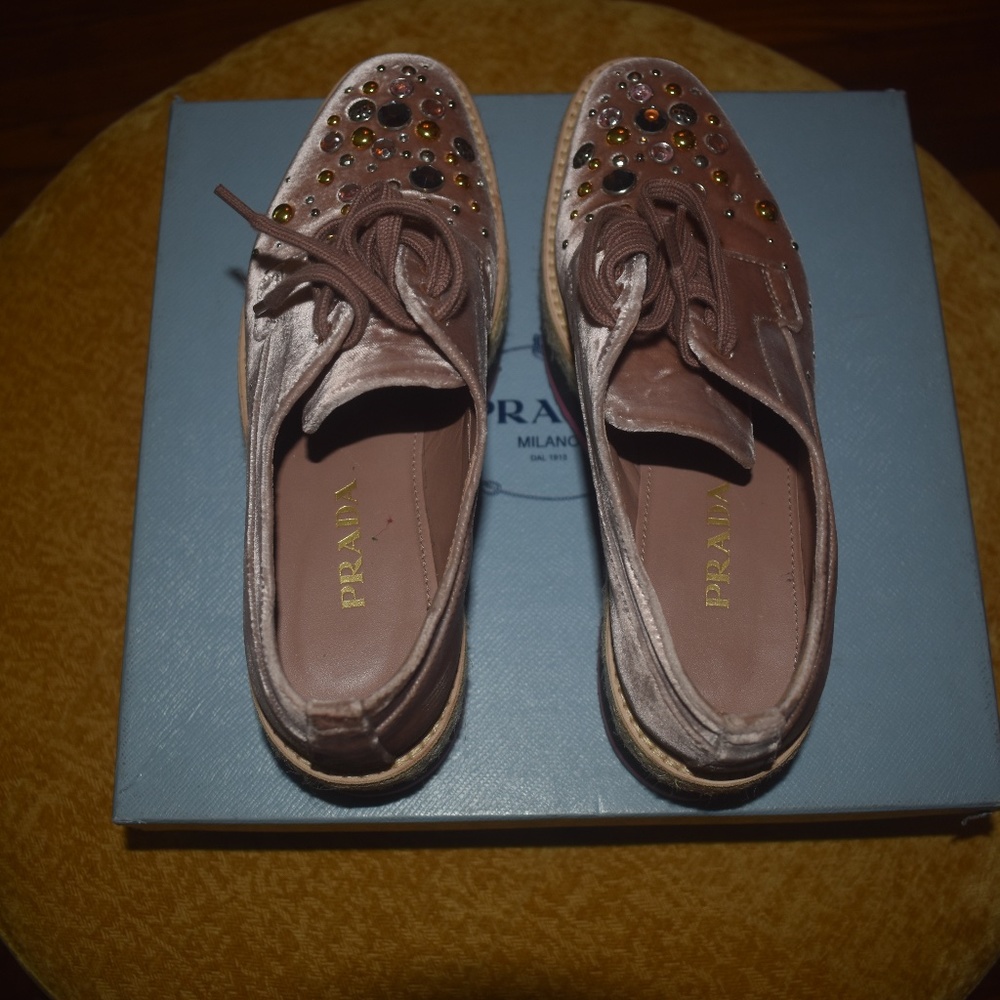 Prada Velvet Embellished Platform Oxford - Picture 7 of 9